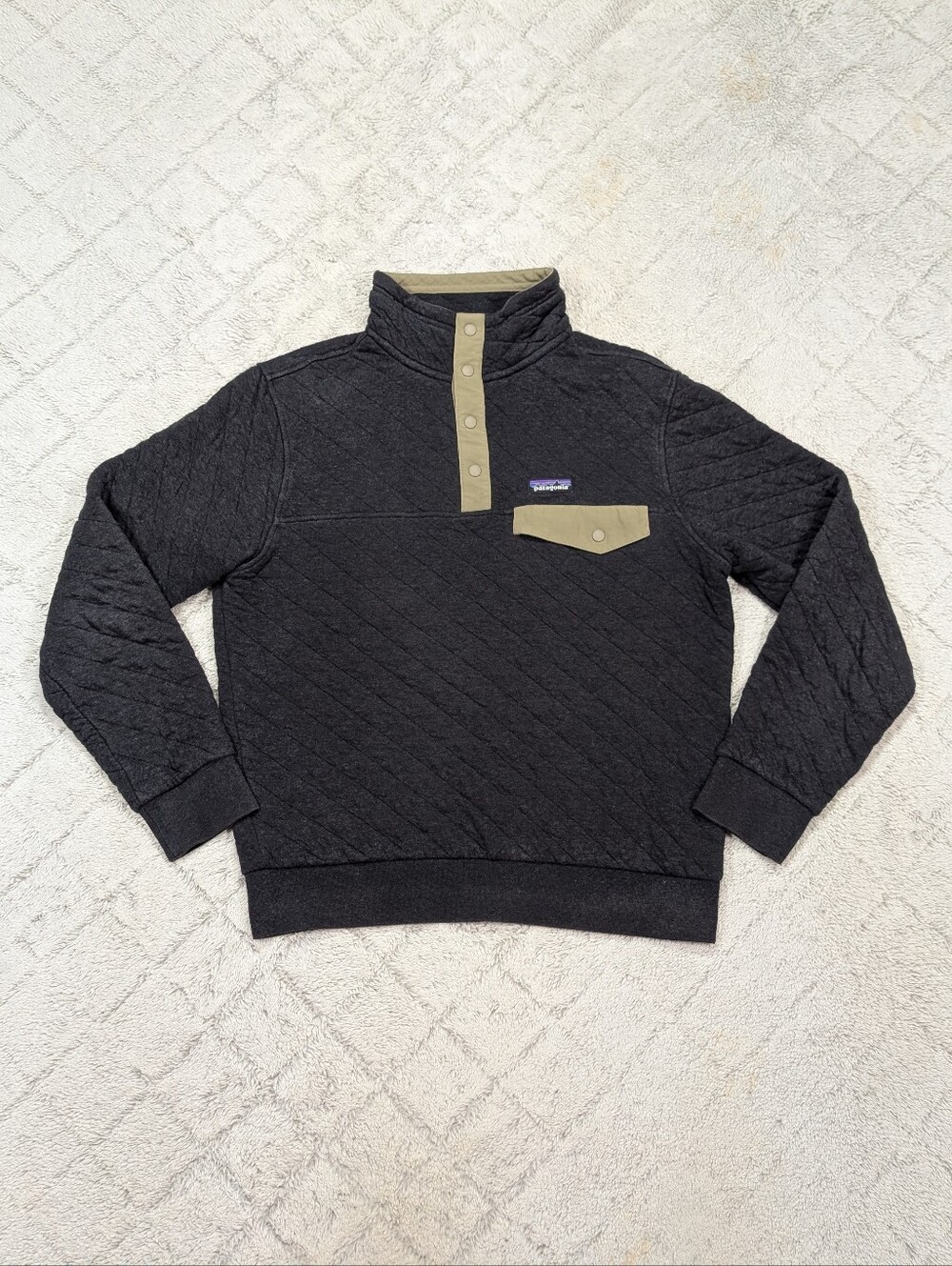 Patagonia Jacket Mens S Black Quilted Snap T Fleece Pullover Outdoor Casual